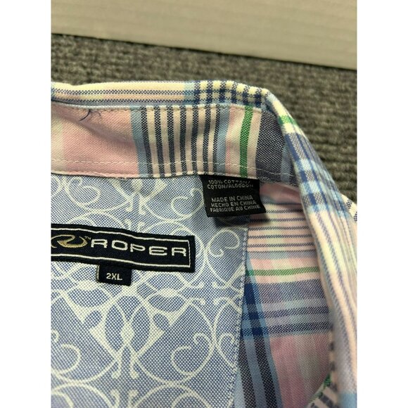 Roper Mens 2XL Heavyweight Plaid Flannel Button-Up Shirt With Western Yoke & Dua - Picture 3 of 9